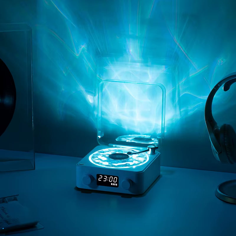 2025 New Retro Vinyl Wireless Bluetooth Speaker Alarm Clock Small Record Player Portable High-Quality Audio Home Smart Stereo