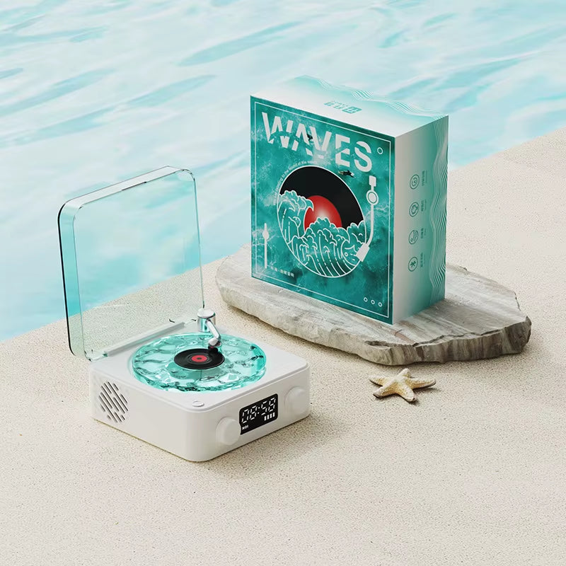 2025 New Retro Vinyl Wireless Bluetooth Speaker Alarm Clock Small Record Player Portable High-Quality Audio Home Smart Stereo