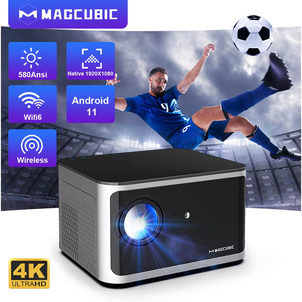 Android 11 4K Smart Projector with 580 ANSI Lumens, 1920x1080P Full HD, Wifi 6, Bluetooth 5.0, Allwinner H713, Voice Control for Home Cinema Theater