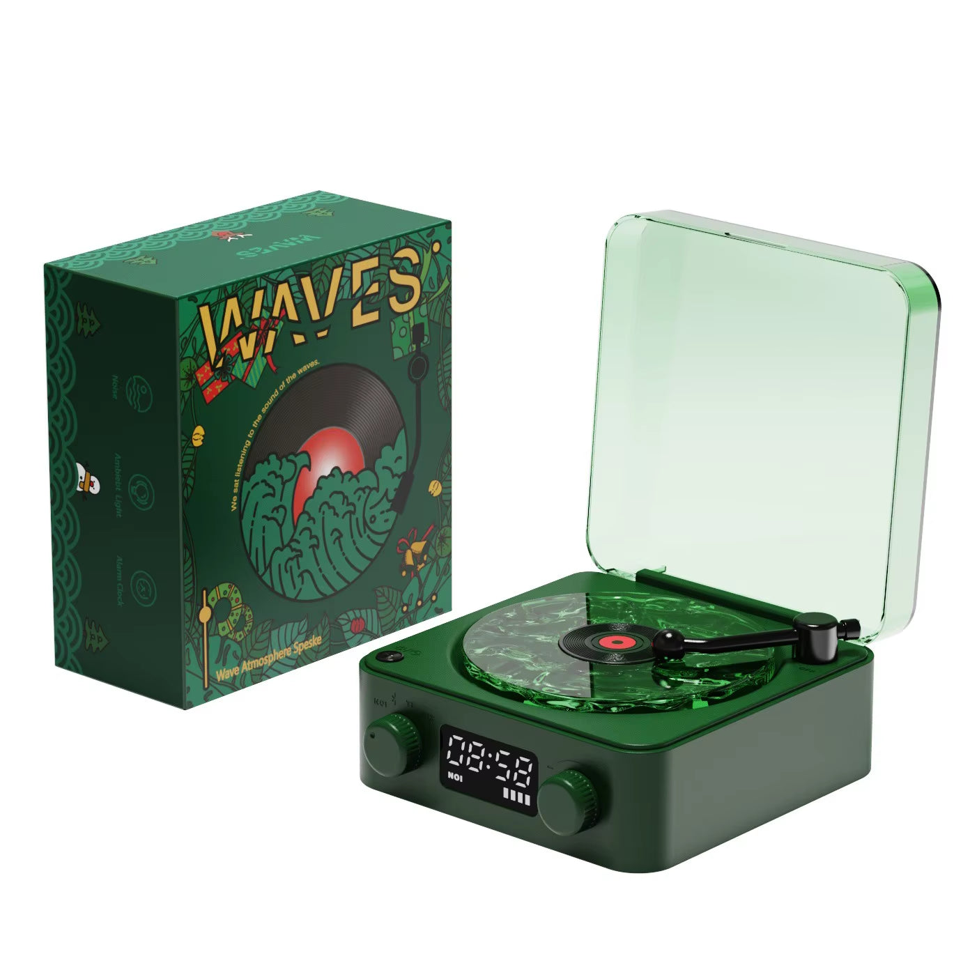 2025 New Retro Vinyl Wireless Bluetooth Speaker Alarm Clock Small Record Player Portable High-Quality Audio Home Smart Stereo
