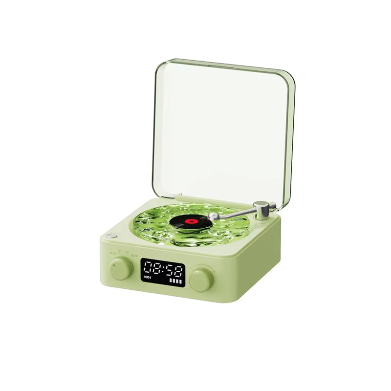 2025 New Retro Vinyl Wireless Bluetooth Speaker Alarm Clock Small Record Player Portable High-Quality Audio Home Smart Stereo