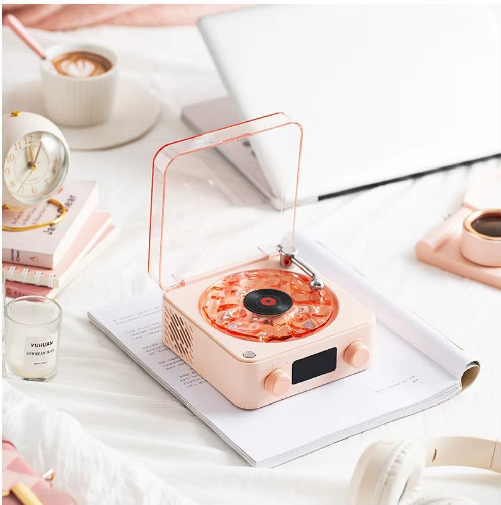 2025 New Retro Vinyl Wireless Bluetooth Speaker Alarm Clock Small Record Player Portable High-Quality Audio Home Smart Stereo
