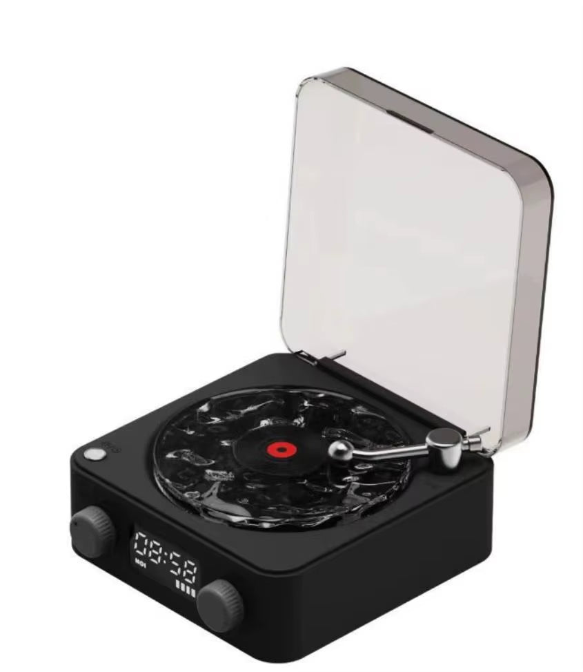 2025 New Retro Vinyl Wireless Bluetooth Speaker Alarm Clock Small Record Player Portable High-Quality Audio Home Smart Stereo