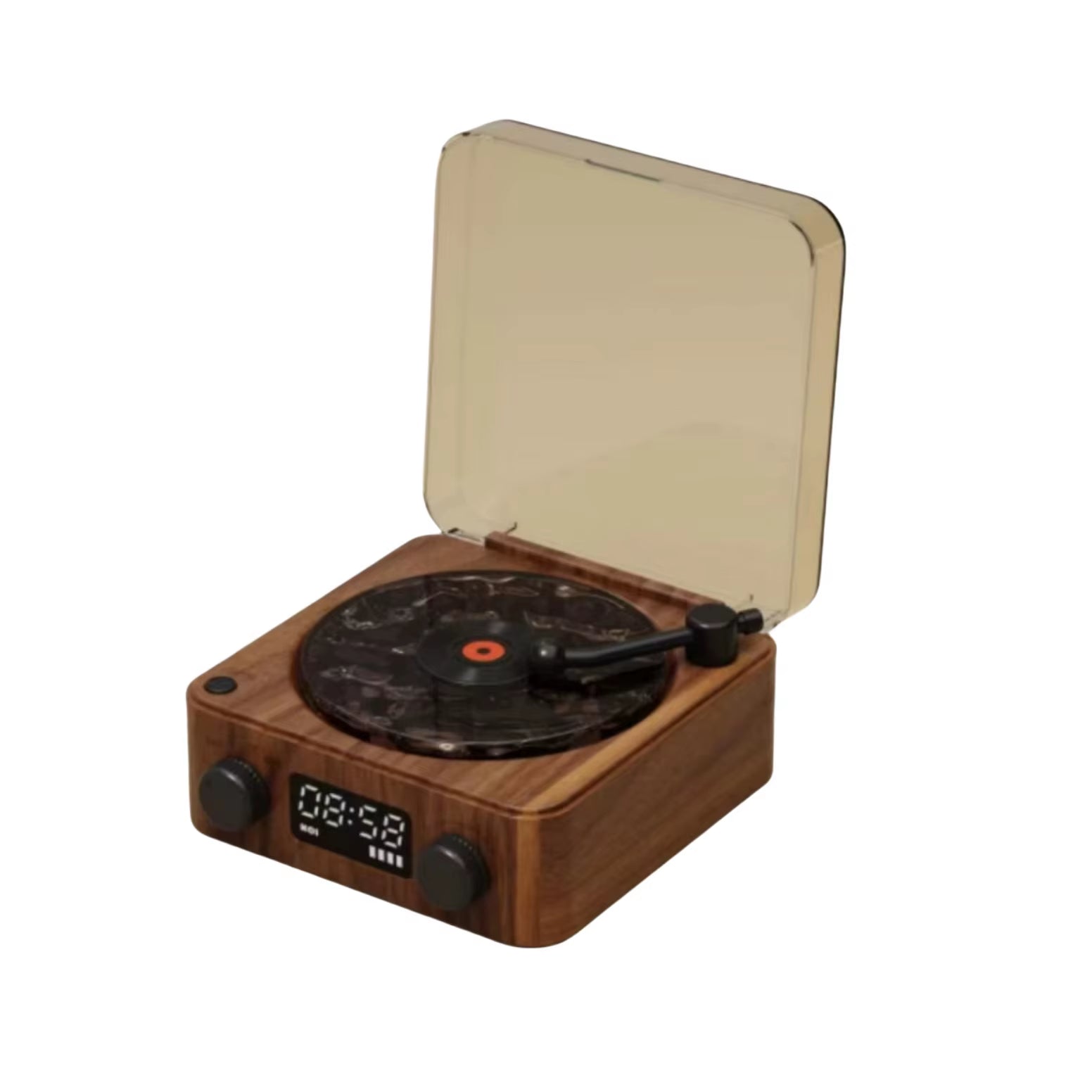 2025 New Retro Vinyl Wireless Bluetooth Speaker Alarm Clock Small Record Player Portable High-Quality Audio Home Smart Stereo