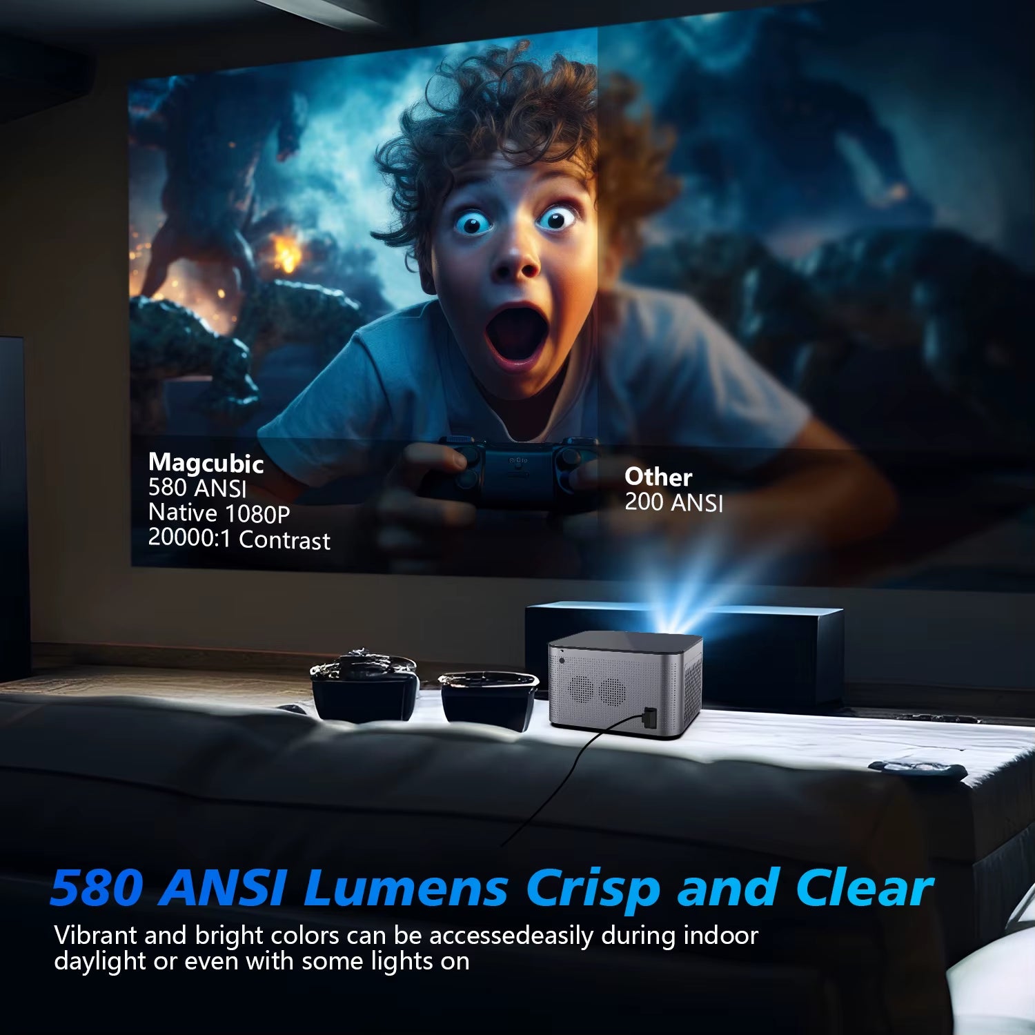 Android 11 4K Smart Projector with 580 ANSI Lumens, 1920x1080P Full HD, Wifi 6, Bluetooth 5.0, Allwinner H713, Voice Control for Home Cinema Theater