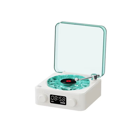 2025 New Retro Vinyl Wireless Bluetooth Speaker Alarm Clock Small Record Player Portable High-Quality Audio Home Smart Stereo